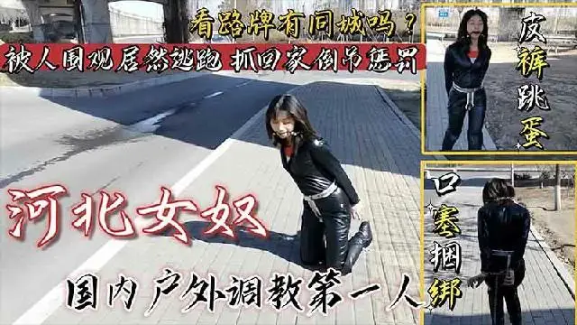 推薦【戶外調教】女奴皮褲跳蛋口塞捆綁戶外調教，看路牌有同城的嗎？被人圍觀居然不羞恥